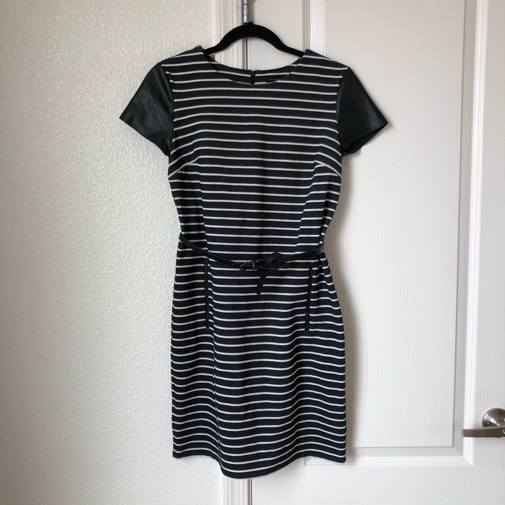 Ann Taylor Sheath Dress w/ Leather Sleeve Detail
